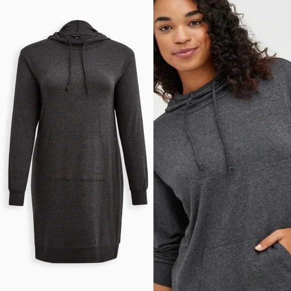 Torrid Mini French Terry Hoodie Dress Size 1X Kangaroo Pocket Funnel Neck EUC - Picture 2 of 9